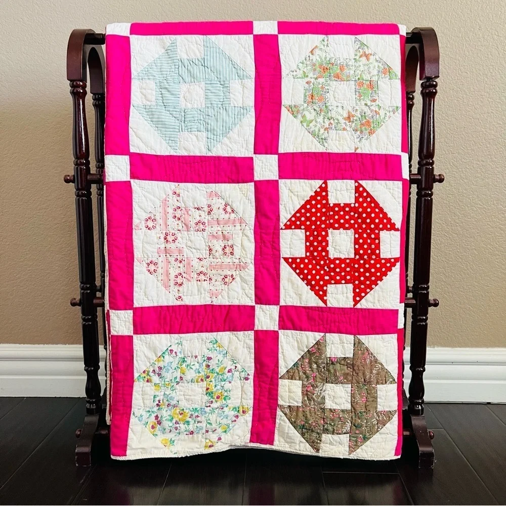 68”x86” Vintage from 1960’s Cotton Handmade and Hand Stitched Quilt.